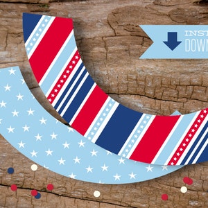 4th of July Stripes & Stars Cupcake Wrappers Instant Download image 1