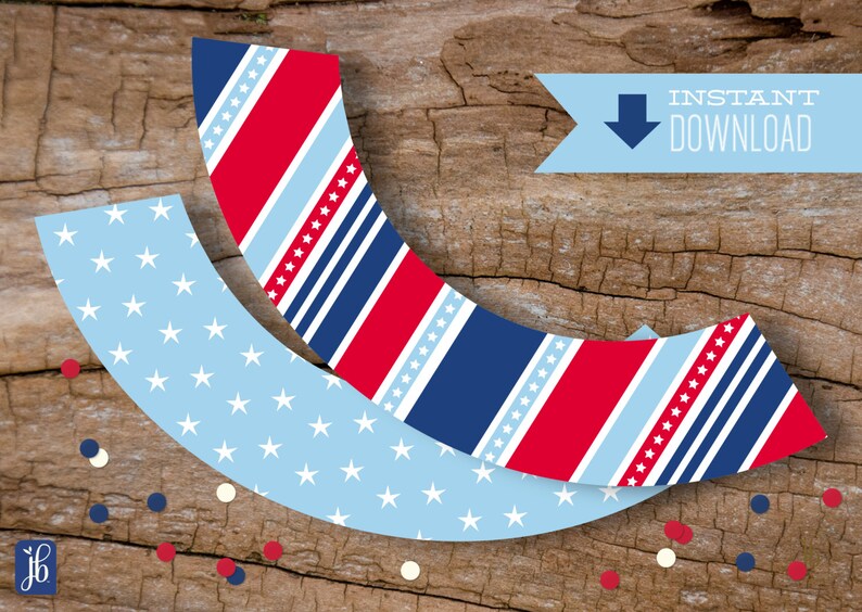 4th of July Stripes & Stars Cupcake Wrappers Instant Download image 1