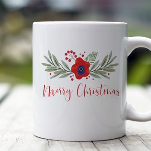 Red Poppy Laurel Christmas Coffee Mug | Mug Available in 6 Styles | Christmas Gift Idea