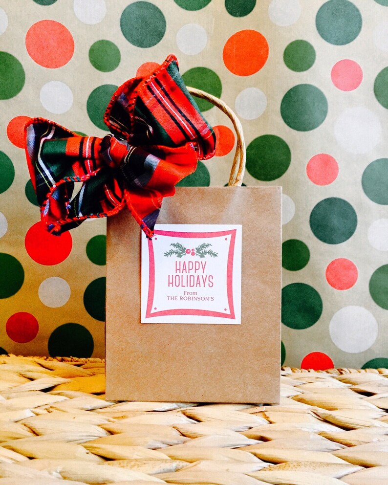 Personalized Evergreen and Berries Holiday Gift Tag or Sticker