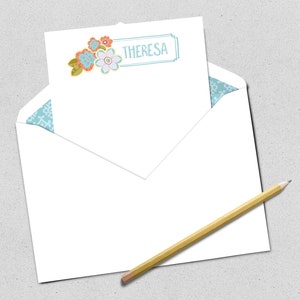 Personalized Stationery Set | Fiori tropicali nota piatto Stationery Set | Buste con fodere di coordinamento | Elementi decorativi personalizzati