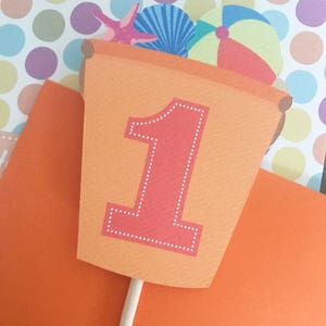 Beach Party Birthday Theme Cupcake Toppers