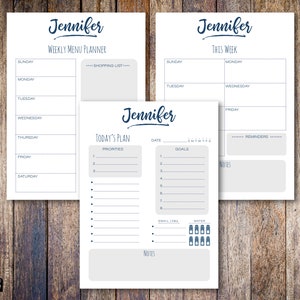 Navy Name Swash Custom Planner Note Pad | Daily, Weekly and Weekly Menu Planning Personalized Note Pads Available in 3 sizes