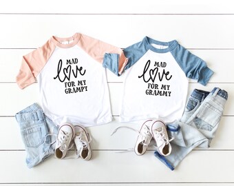 Mad Love Grammy/Grampy Raglan Shirt: Toddler & Youth Baseball Tee