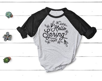 Hello Spring Baseball TShirt |  Summertime Raglan TShirt | Graphic Typography TShirt | Available in Six Colors