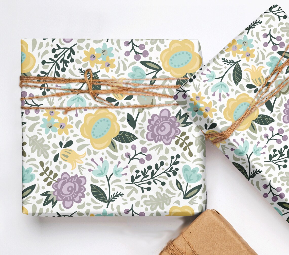 Floral Gift Wrapping Paper Floral Gift Wrap Party Paper Etsy
