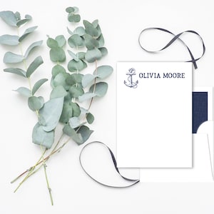 Nautische Anker personalisierte Briefpapier Set | Umschläge mit koordinierenden Linern | 28 Schriftfarbauswahl