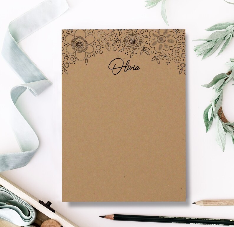 Floral Personalized Kraft Notepad: Custom Stationery Gift - Etsy