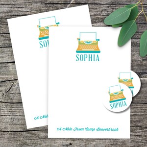 Personalisierte Briefpapierset für Sommer-Camp | Schreibmaschine Custom Camp Briefpapier mit passenden Aufkleber