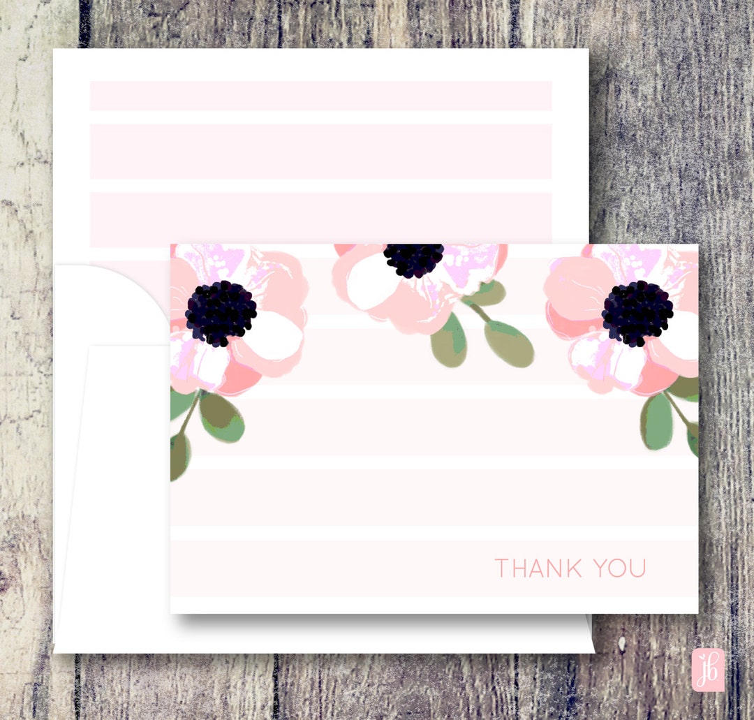 Pink Poppies Thank You Card Set: Floral Note Cards - Etsy