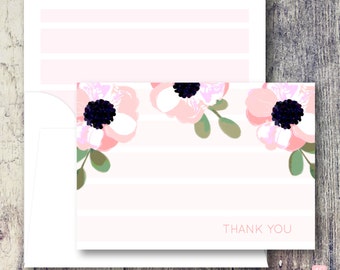 Three Poppies Note Card | Three Pink Poppies Thank You Cards | Thank You Card Set | Floral Note Card Set