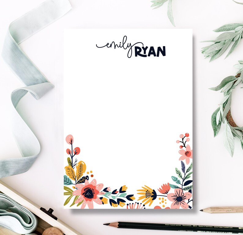 Personalized Floral Notepad | Custom Name Stationery Pad | Floral Fancy ...