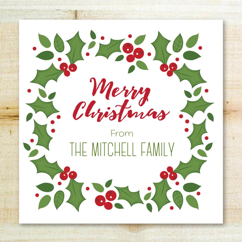 Personalized Holly and Berries Holiday Gift Tag or Sticker image 1