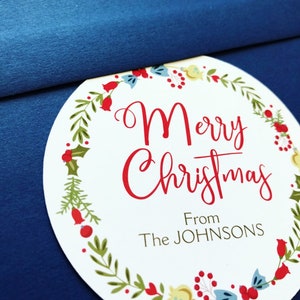 Personalized Christmas Gift Sticker | Christmas Labels | Merry Christmas Laurel Holiday Gift Tags, Holiday Labels | Custom Stickers