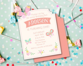 Custom Die Cut Butterfly Birthday Invitation, Personalized Girl Garden Party Invite