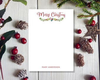 Christmas Laurel Personalized Christmas Note Pad | Monogrammed Note Pad | Custom Christmas Note Pad | Personal Stationery