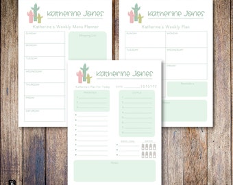 Cactus Custom Planner Note Pad | Daily, Weekly and Weekly Menu Planning Note Pads Available in 3 sizes | 28 Font Color Choices