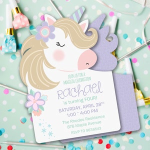 Unicorn Birthday Invitation: Custom Die Cut Kid's Party Invite