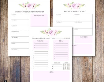 Pastel Floral Custom Planner Note Pad | Daily, Weekly and Weekly Menu Planning Note Pads Available in 3 sizes | 28 Font Color Choices