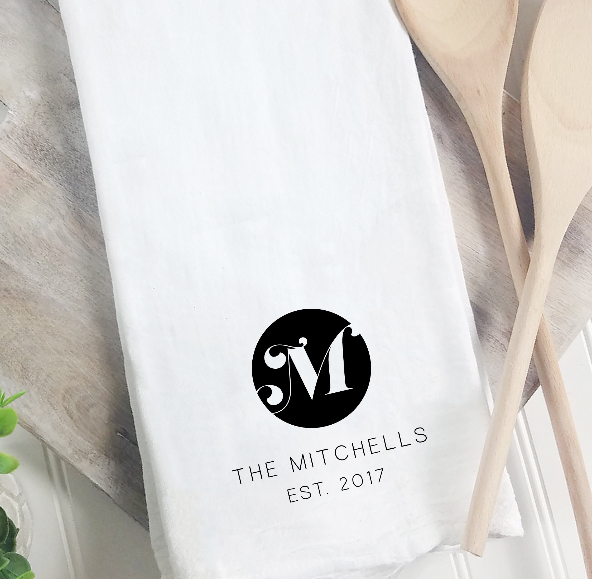 Personalized Circle Monogram Flour Sack Tea Towel