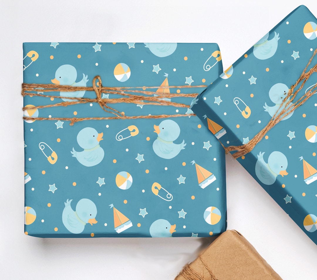 Baby Gift Wrap Blue Ducky Wrap Baby Shower Gift Wrap Etsy