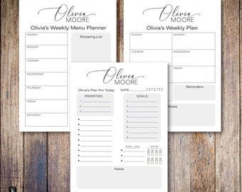 Elegant Script Custom Planner Note Pad | Daily, Weekly and Weekly Menu Planning Note Pads Available in 3 sizes | 28 Font Color Choices