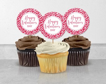 Valentine Red and White Hearts Cupcake Toppers | Valentine's Day Cupcake Toppers | Party Decor | Valentine's Day Theme Cupcake Toppers