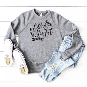 Merry & Bright Christmas Sweatshirt: Graphic Typography, Five Colors