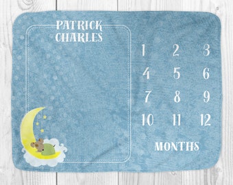 Milestone Baby on Moon Personalized Baby Blanket