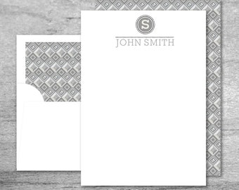 Grey Monogram Personalized Stationery Set | Envelopes with Coordinating Liners | Custom Stationery