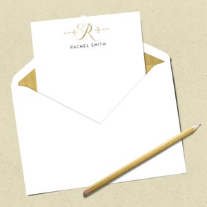 Conjunto de papelería personal monograma de oro / sobres con revestimientos de coordinación / papelería personalizada