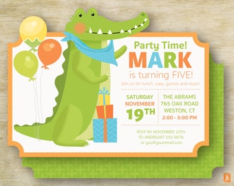 Alligator and Balloons Birthday Invite