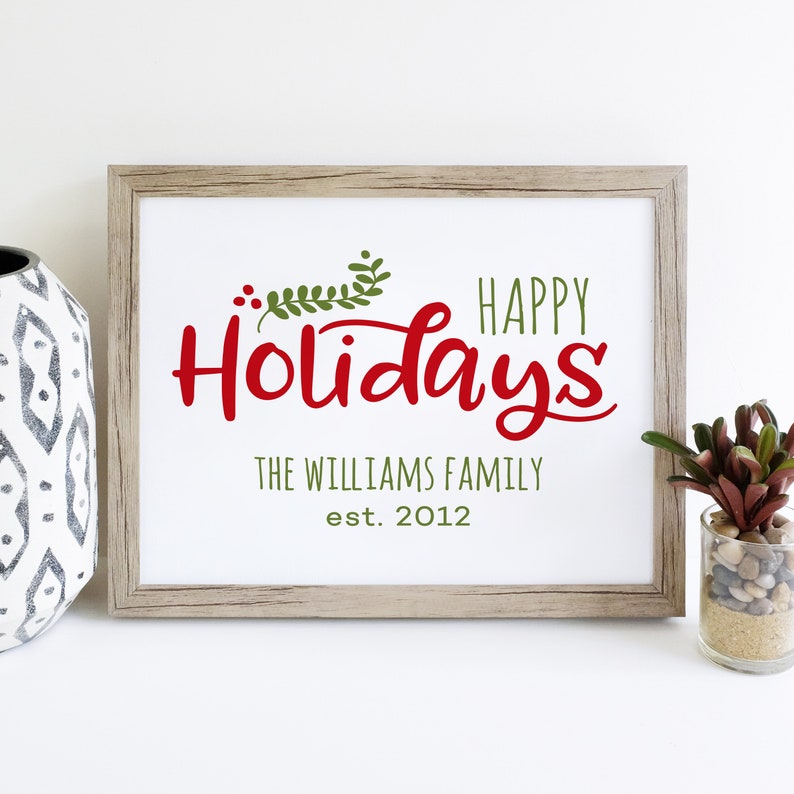 Happy Holidays Personalized Christmas Wall Art Art Print for Etsy