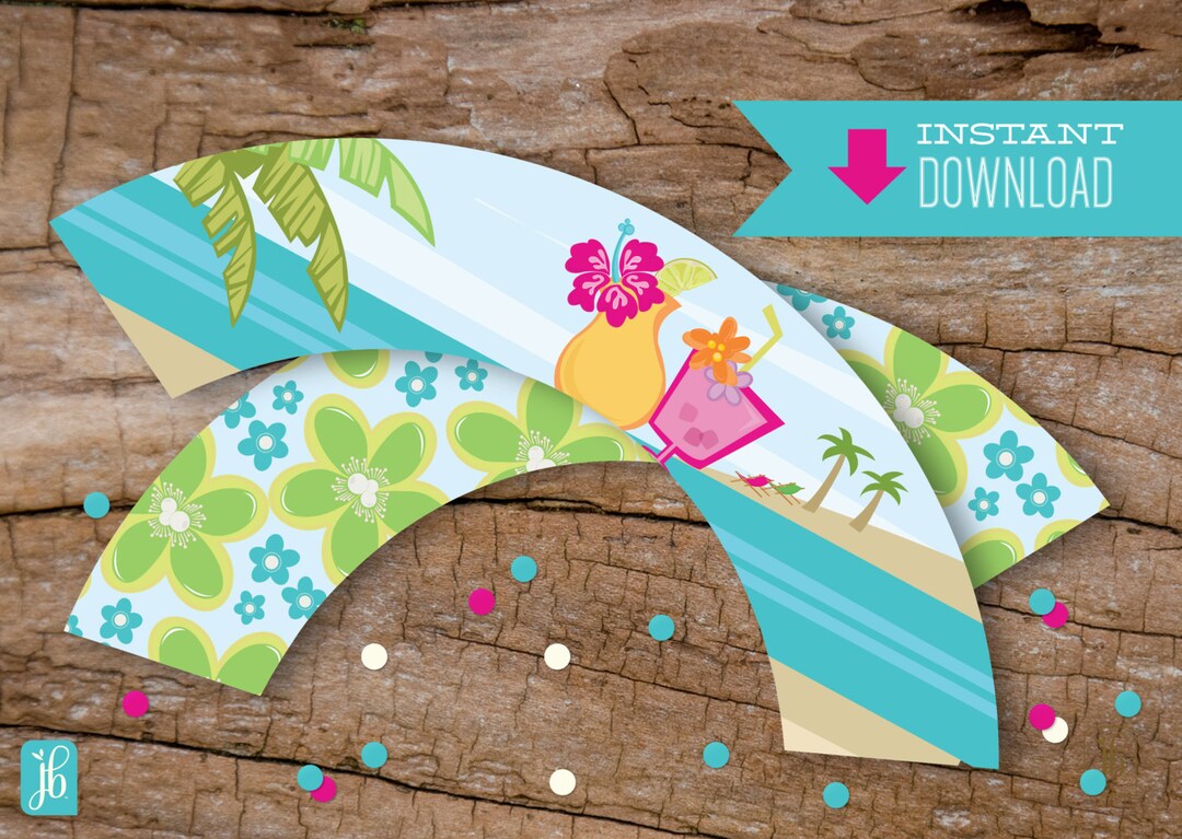 Tropical Drinks Party Cupcake Wrappers Instant Download Tropical Drinks ...