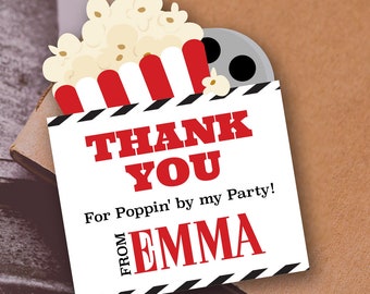 Movie Night Gift Tag Sticker | Personalized Party Labels | Custom Gift Stickers or Tags | Fully Customizable Favor Tags or Stickers