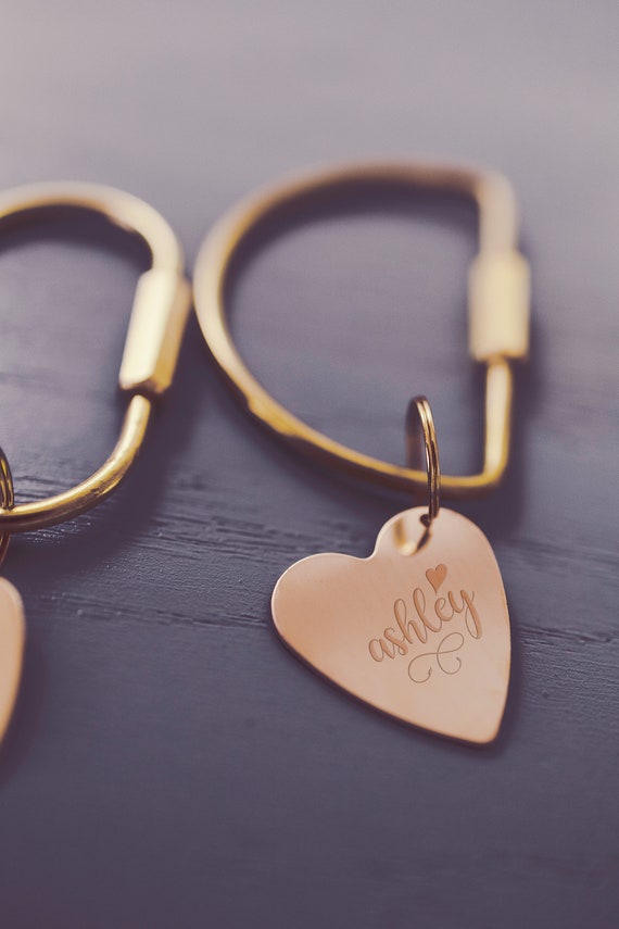 Personalized Heart Keychain: Engraved Name, Sterling Silver, Gold