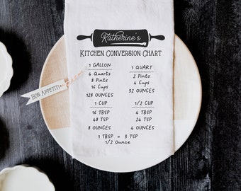 Personalized Kitchen Conversion Chart Tea Towel | Custom Tea Towel | Flour Sack Tea Towel for Your Home