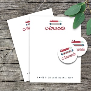 Sommer-Camp personalisierte Schreibwaren-Set für Kinder | Stift und Name Custom Camp Briefpapier mit passenden Aufkleber