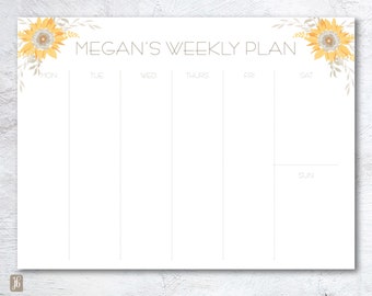 Sunflowers Custom Weekly or Monthly Planner Note Pad | Personalized Note Pads in three sizes, 50 sheets, 100 sheets, 150 sheets