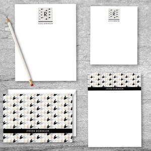 Graues Fischgrät Briefpapier Set