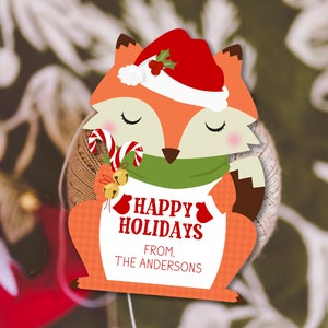 Little Christmas Fox Holiday Gift Tags or Stickers | Christmas Tags or Stickers