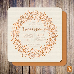 Friendsgiving Laurel Wreath Custom Die Cut Party Invitation | Thanksgiving Invite