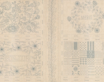Bonheur de Jours - Broderie Linen Embroidery Sampler -Blue - French General for Moda Fabrics