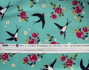 Rosa by Crystal Manning for Moda Fabrics - Birds on Aqua - Half Yard