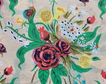 Half Yard - Sleeping Porch Lawn by Heather Ross for Windham Fabrics - Main Floral Bouquet on Peach