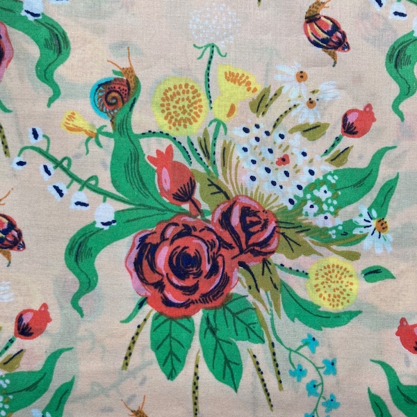 Half Yard - Sleeping Porch Lawn by Heather Ross for Windham Fabrics - Main Floral Bouquet on Peach