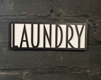 Retro Laundry Room Sign – Black and White Wood, Farmhouse Decor