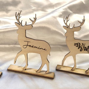 Personalised Wooden Reindeer Settings- Table Decorations  - Xmas Settings - Natural Finish Wood - Place Names