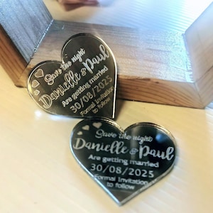 Aimants "Retenez cette date" pour mariage - Miroir acrylique style coeur