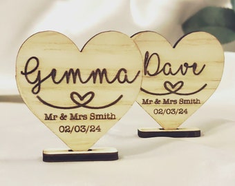 Wooden Heart Place Names  / Settings- Wedding Names - Wedding Reception - Natural Finish Wood - Guest Seating - Wedding Seating - Wedding